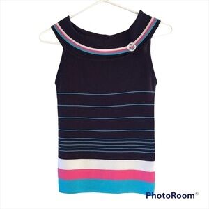 Isola Sleeveless knit sweater colour block. Navy & pink Boat neck Quality fabric